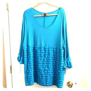Turquoise ruffle blouse